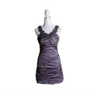 BCBG MaxAzria Purple Short Bodycon Floral Ruched Cocktail Dress. Size 8 …